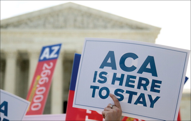 ACA supporters celebrate outside the Supreme Court following the judgment on June 25 (Bloomberg)